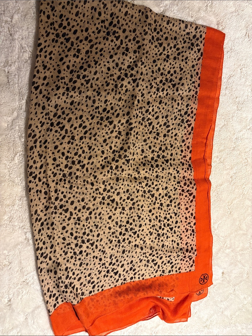 Tory Burch Leopard Print Scarf with Orange Border